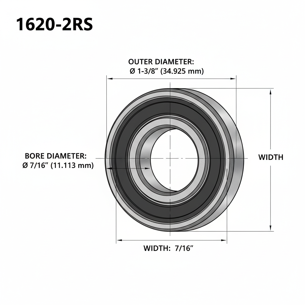 KYDE 10 Pack 1620-2RS Premium Inch Ball Bearing, 7/16" x 1-3/8" x 7/16", High-Precision Replacement for Lawnmowers, Power Tools & Conveyor Rollers