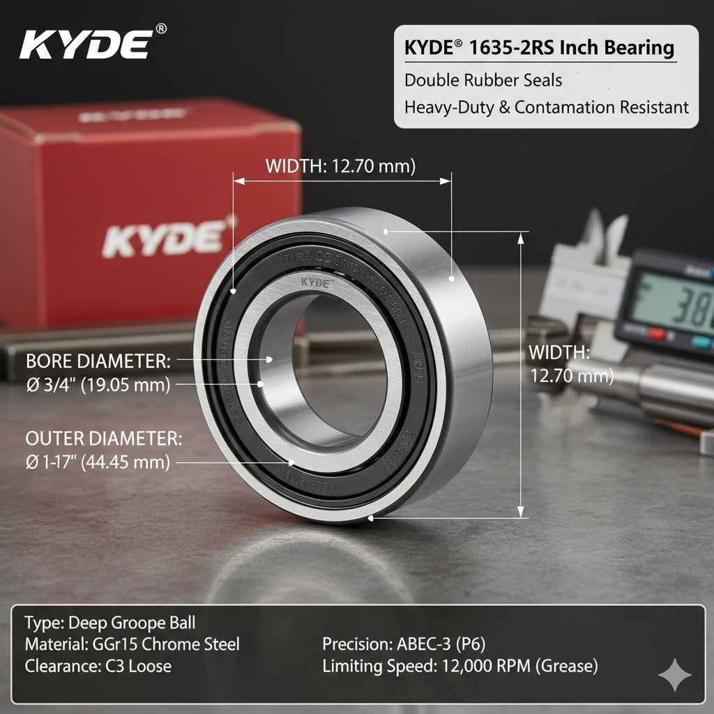 KYDE 5 Pack 1635-2RS Premium Inch Ball Bearing, 3/4" x 1-3/4" x 1/2", Heavy-Duty Replacement for Lawnmower Spindles, Snow Blowers & Industrial Drives