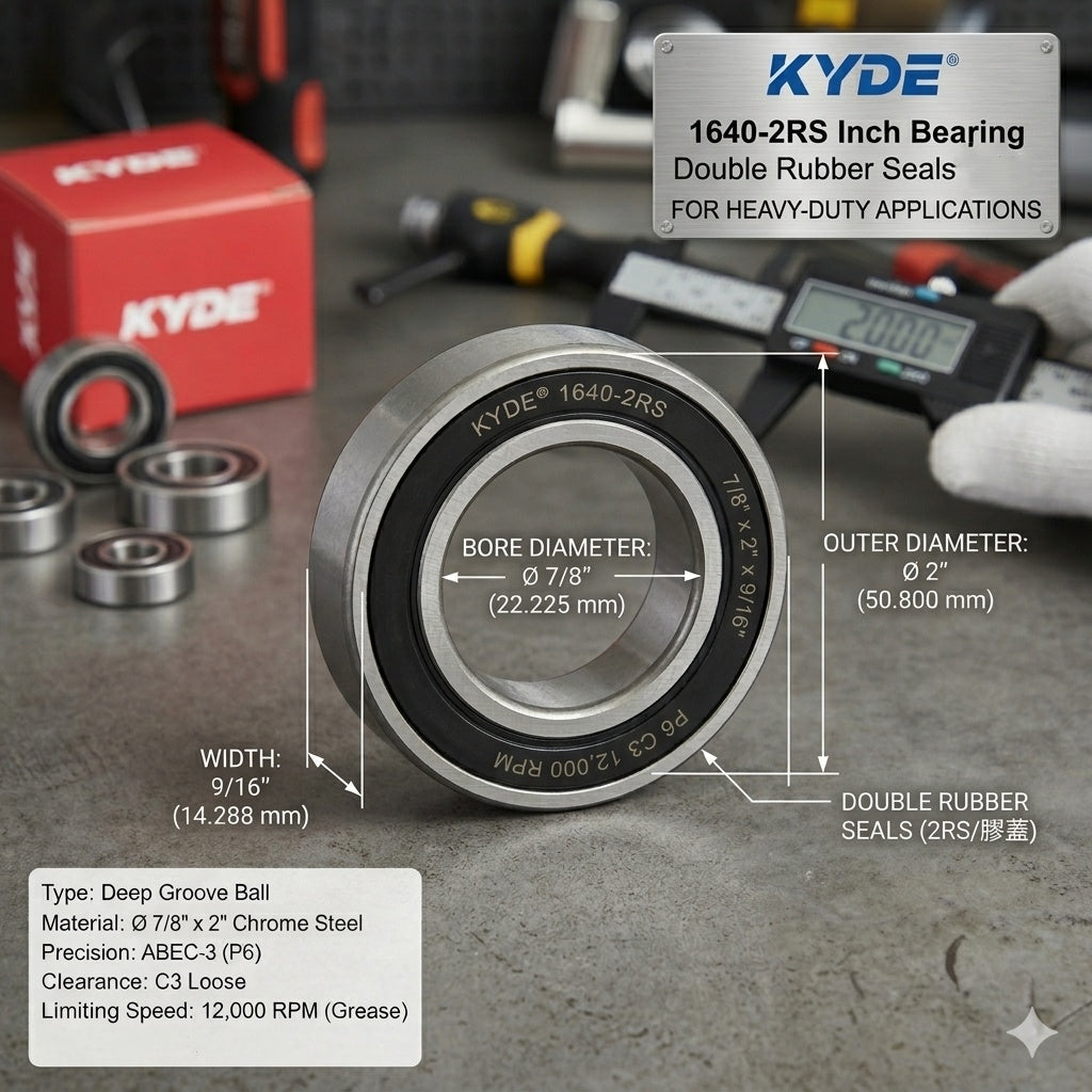KYDE 5 Pcs 1640-2RS Premium Inch Ball Bearing, 7/8" x 2" x 9/16", Heavy-Duty Replacement for Lawnmower Spindles, Gearboxes & Conveyor Systems