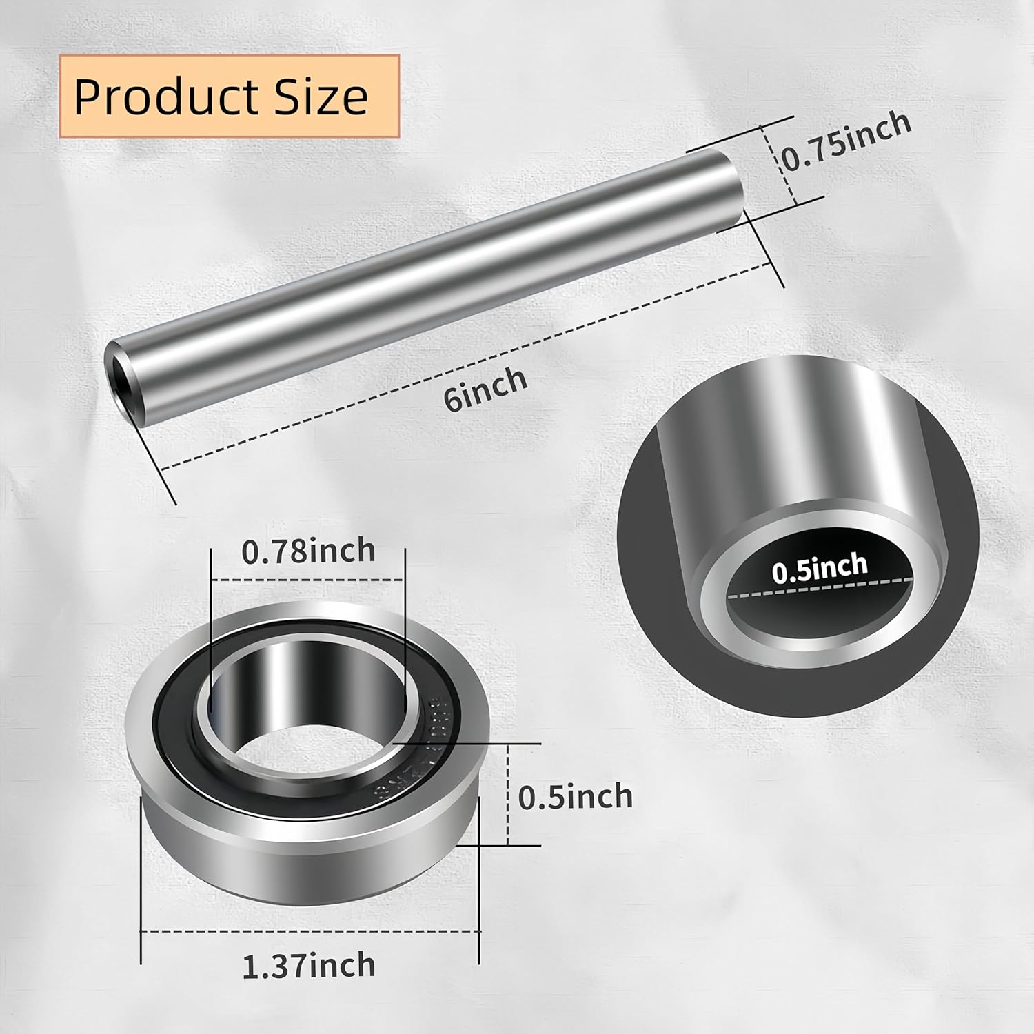KYDE 2Pack Stainless Steel Front Wheel Axle & Bearing Conversion Kit – OEM Upgrade for Z200 - Series, RZ & EZ Mowers (Fits 6" Wheel Sleeves Only) - KYDE Bearing