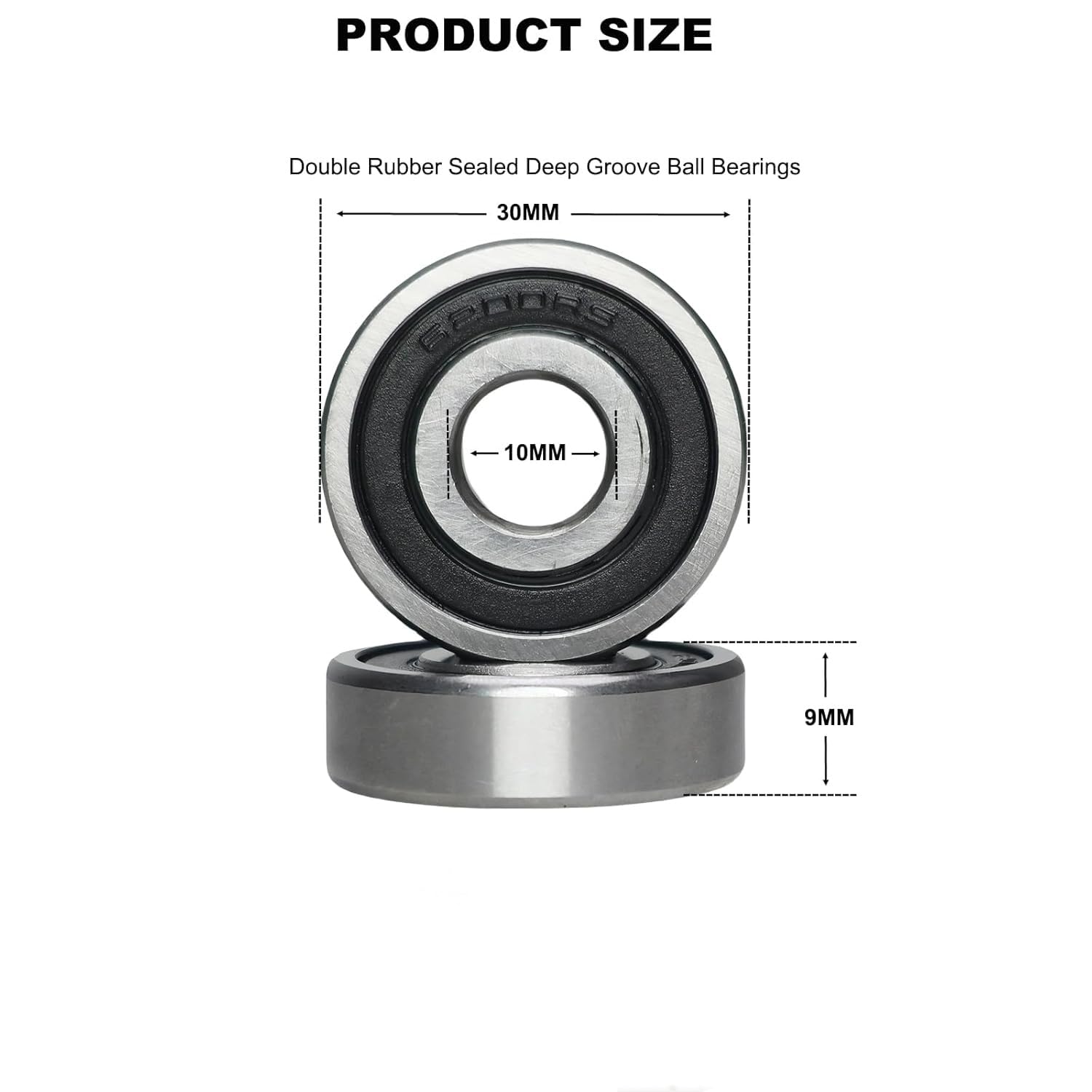 10 Pcs 6200-2RS Double Rubber Seal Bearings 10x30x9mm, Pre-Lubricated and Stable Performance, Deep Groove Ball Bearings.…
