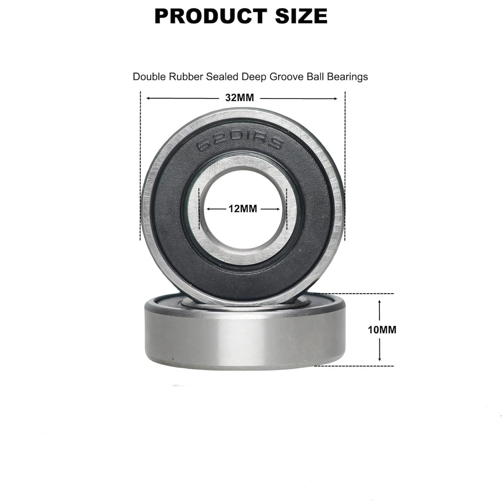 10 PCS 6201-2RS Ball Bearing 12mm x 32mm x 10mm Double Sealed 180201 Deep Groove Bearings Chrome Bearing Steel 6201RS C3