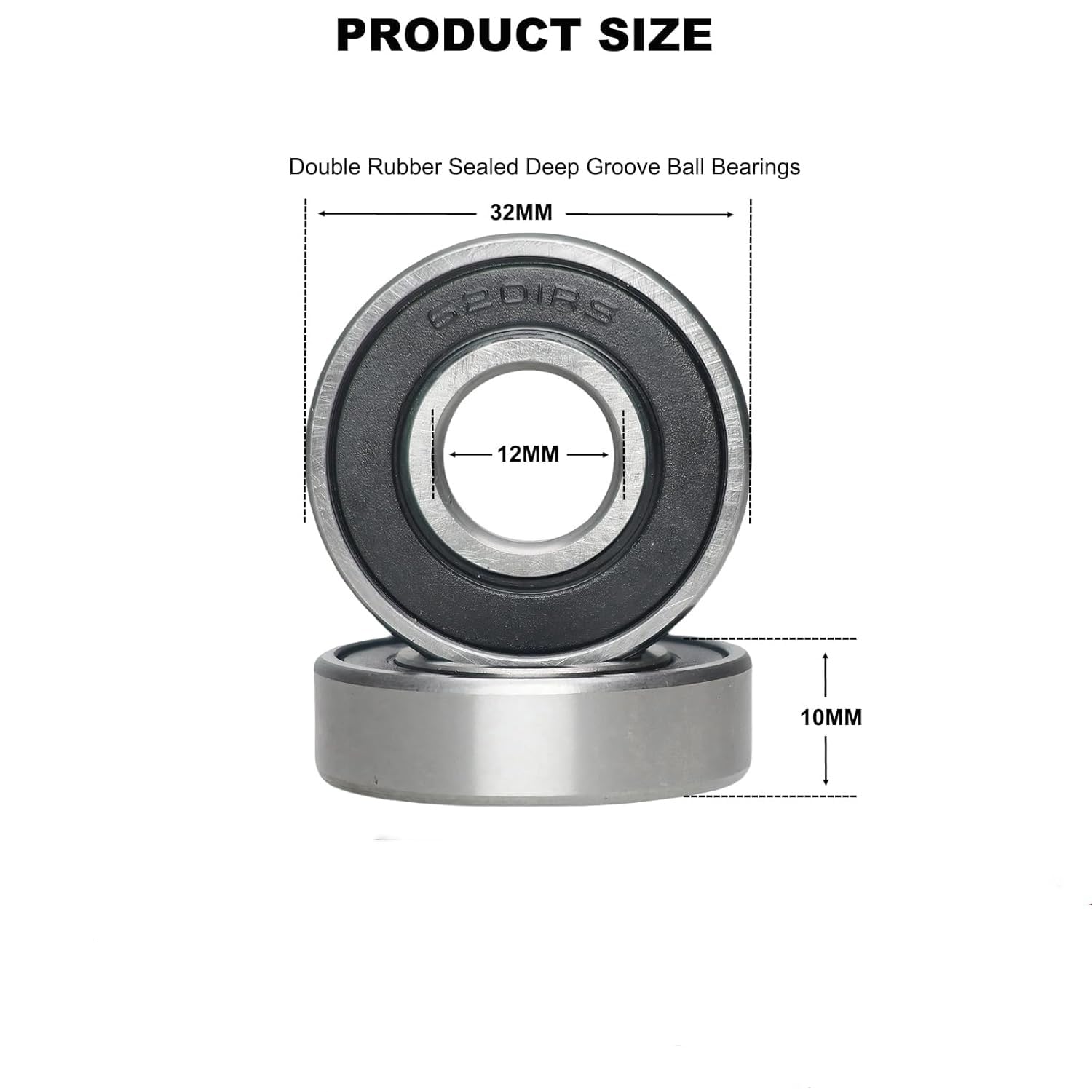 10 PCS 6201-2RS Ball Bearing 12mm x 32mm x 10mm Double Sealed 180201 Deep Groove Bearings Chrome Bearing Steel 6201RS C3