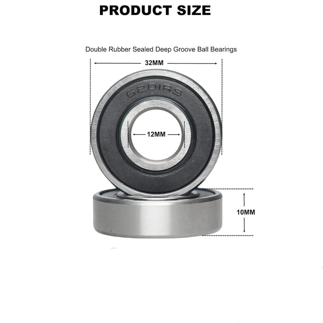 KYDE 10 PCS 6201-2RS Ball Bearing 12mm x 32mm x 10mm Double Sealed 180201 Deep Groove Bearings Chrome Bearing Steel 6201RS C3 Main Image