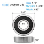 KYDE 4 PCS Bearing 5/8" IDx 1-3/8" ODx .433" Thick 99502H-2RS Double Rubber Sealed Bearings for Go Kart, Mini Bikes, Lawn Mower, Wheels 48224 Lawn Mower Sealing Spindle Table Bearing