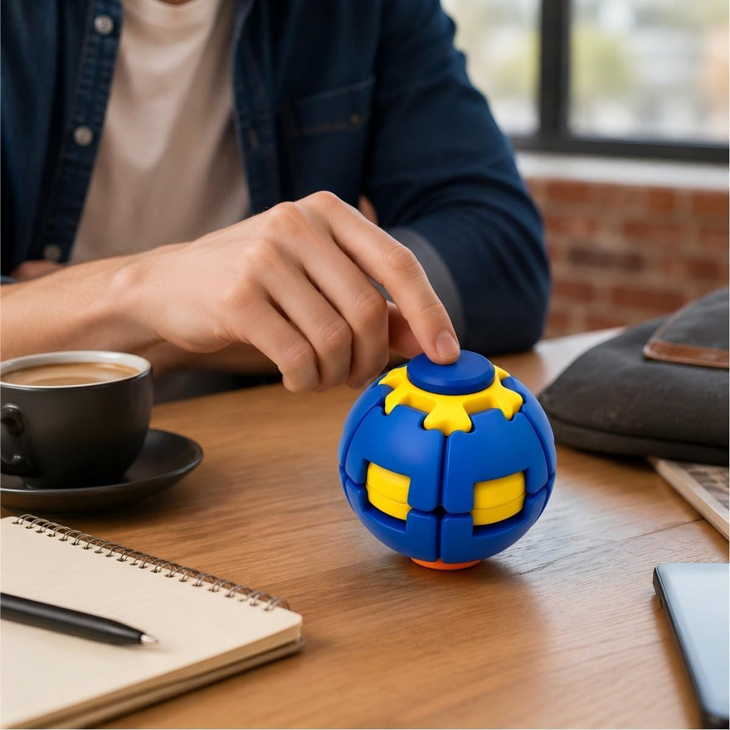 KYDE 3PCS HelixCore Blue Press-to-Spin Fidget Ball - 3D Printed Mechanical Desk Toy for Stress Relief