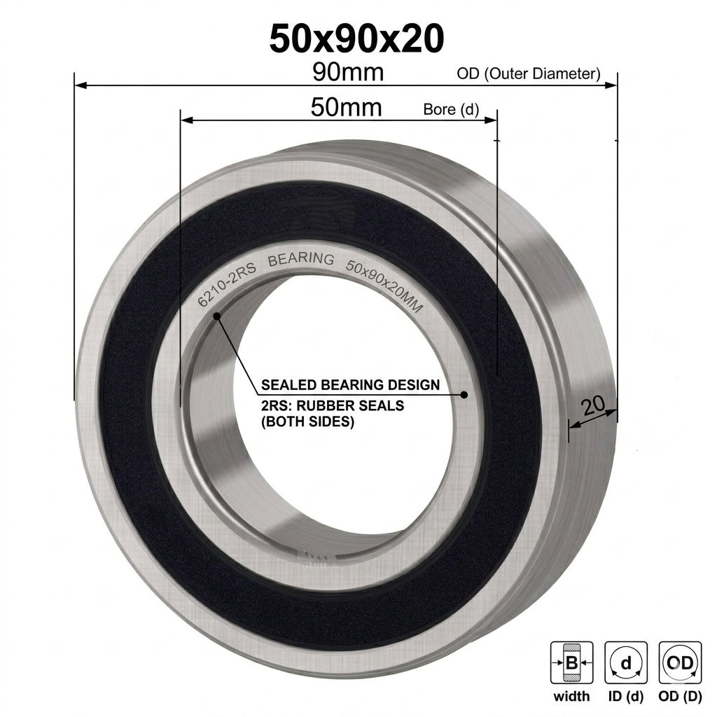 KYDE 2 PCS 6210-2RS Ball Bearing 50x90x20mm, Rubber Sealed - High-Performance Replacement for Electric Motors, Pumps & Industrial Machinery