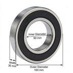 KYDE 6218-2RS Ball Bearing (2-Pack), 90mm x 160mm x 30mm - Premium Sealed, Heavy-Duty Replacement for Large Motors, Gearboxes & Heavy Machinery