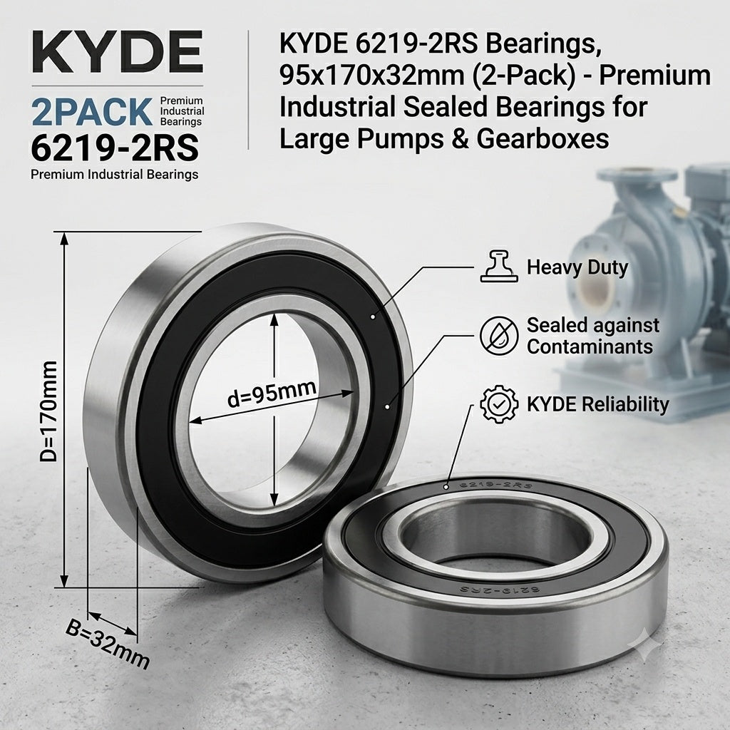 KYDE 6219-2RS Ball Bearing, 95x170x32mm (2-Pack) - Premium Industrial Sealed Replacement for Large Pumps, Gearboxes & Heavy Machinery