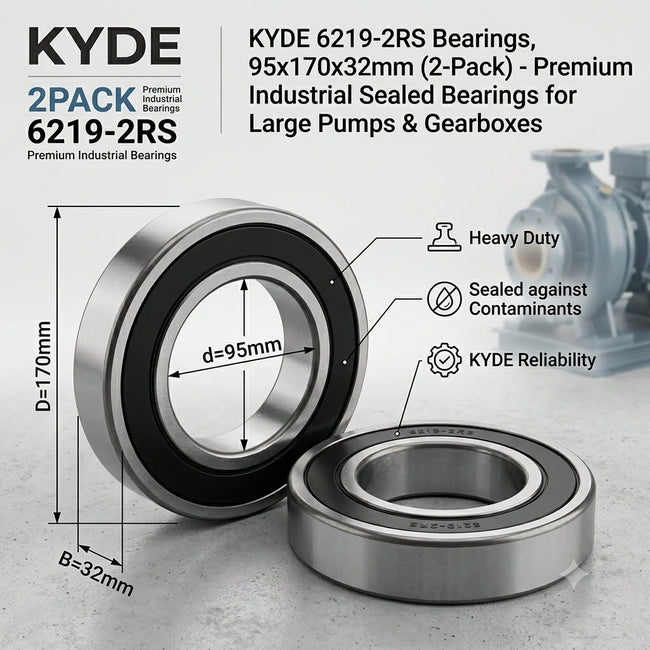 KYDE 6219-2RS Ball Bearing, 95x170x32mm (2-Pack) - Premium Industrial Sealed Replacement for Large Pumps, Gearboxes & Heavy Machinery Main Image