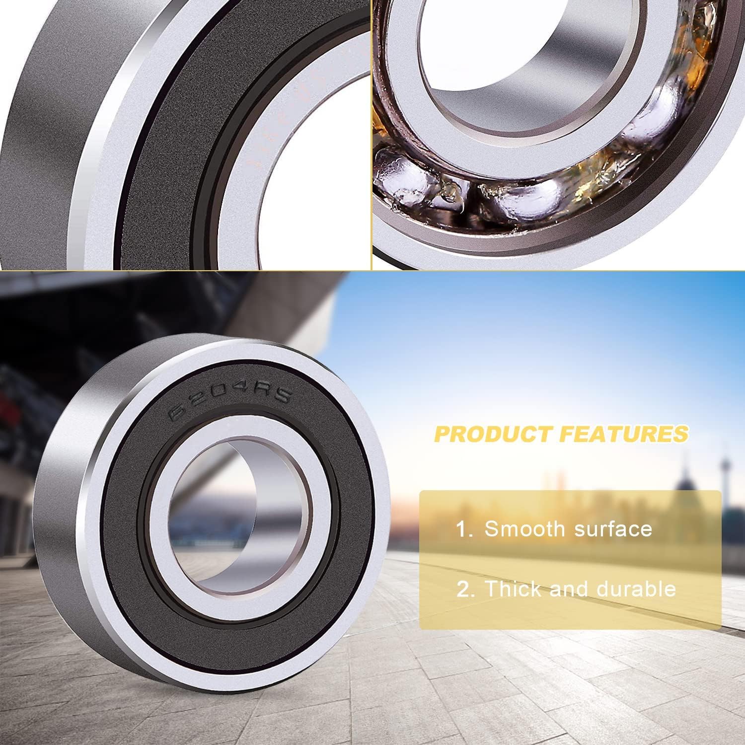 10 PCS 6204RS Bearings 20mm x47mm x14mm 6204-2RS C3 High Speed Double Sealed Deep Groove Bearings