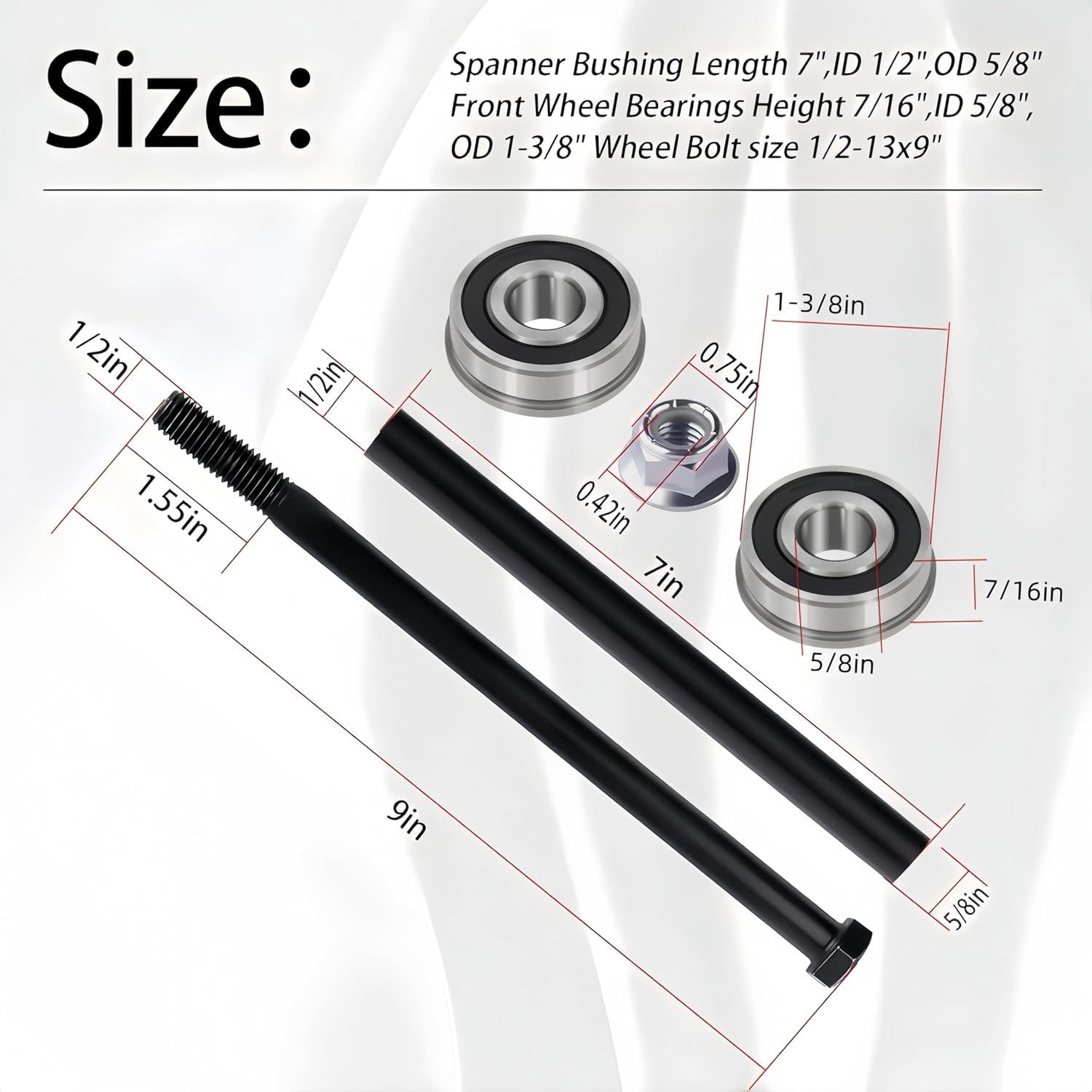 KYDE Front Wheel Bearing & Hardware Replacement Kit for Bad Boy ZT/CZT/Maverick Mowers – Compatible with OEM 025 - 5202 - 00 (Includes Spacer, Bearings 022 - 7009, Bolt 018 - 7010) - KYDE Bearing