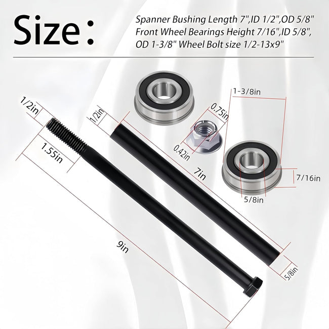 KYDE Front Wheel Bearing & Hardware Replacement Kit for Bad Boy ZT/CZT/Maverick Mowers – Compatible with OEM 025-5202-00 (Includes Spacer, Bearings 022-7009, Bolt 018-7010) Main Image
