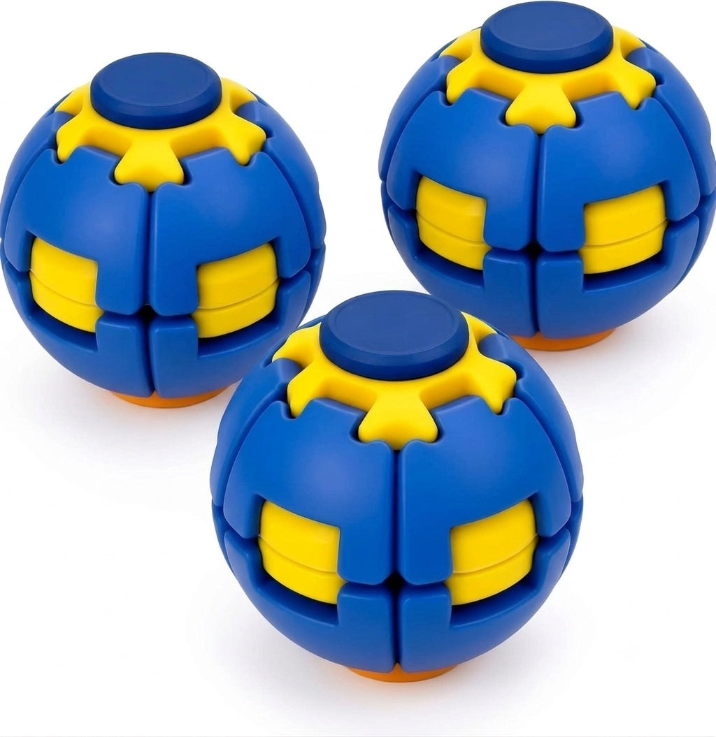 KYDE 3PCS HelixCore Blue Press-to-Spin Fidget Ball - 3D Printed Mechanical Desk Toy for Stress Relief
