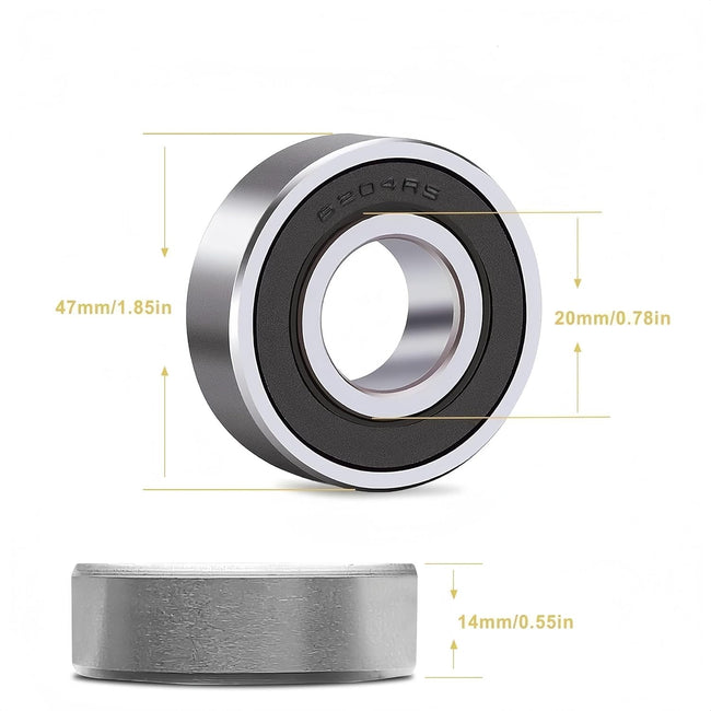 KYDE 2 PCS 6204RS Bearings 20mm x47mm x14mm 6204-2RS C3 Double Sealed Bearing Main Image