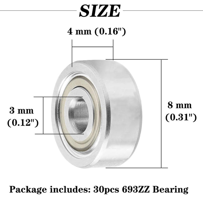 KYDE 10-Pack 693ZZ Ball Bearings, 3x8x4mm Double Shielded Chrome Steel Bearings, High Precision Miniature Bearings for 3D Printers, RC Models and Small Machinery Main Image