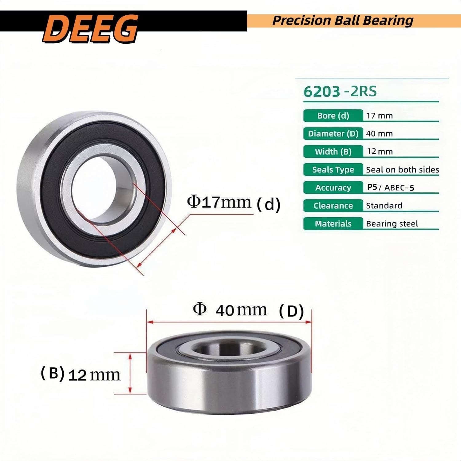 KYDE 2 Pieces 6203 - 2RS ABEC5 Home Pool Pump Bearing Kit，Belt C Clamping rings and nylon bushings - Replaceable Pentair WhisperFlo、IntelliFlo and Hayward Super Water pump motor - KYDE Bearing