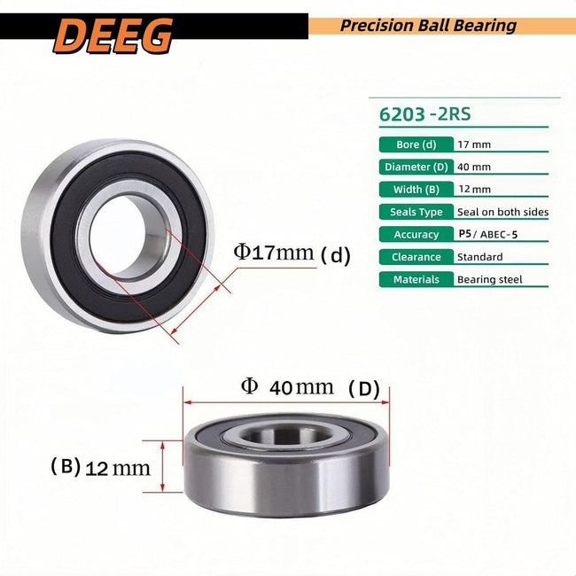 KYDE 2 Pieces 6203-2RS ABEC5 Home Pool Pump Bearing Kit，Belt C Clamping rings and nylon bushings - Replaceable Pentair WhisperFlo、IntelliFlo and Hayward Super Water pump motor Main Image