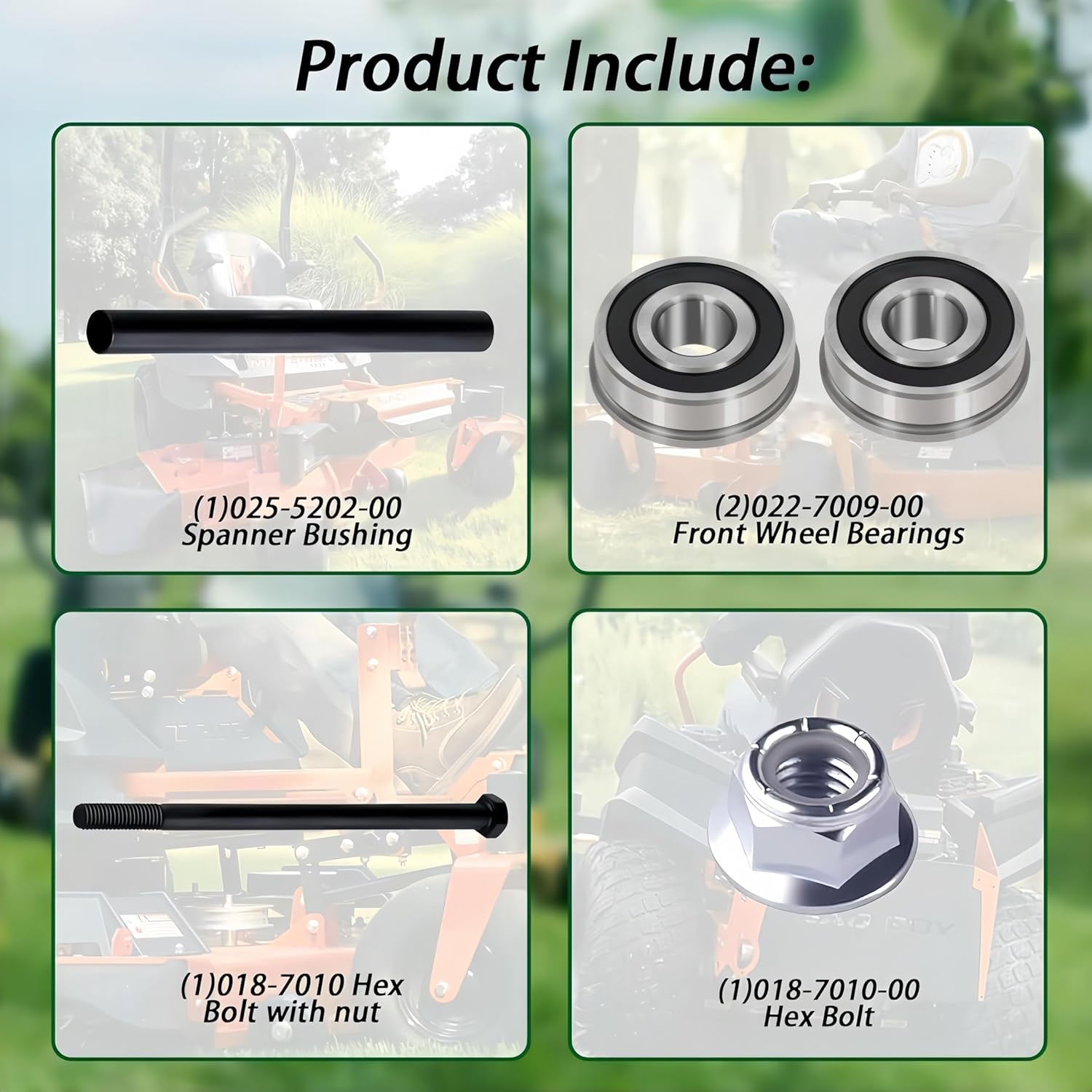 KYDE Front Wheel Bearing & Hardware Replacement Kit for Bad Boy ZT/CZT/Maverick Mowers – Compatible with OEM 025 - 5202 - 00 (Includes Spacer, Bearings 022 - 7009, Bolt 018 - 7010) - KYDE Bearing
